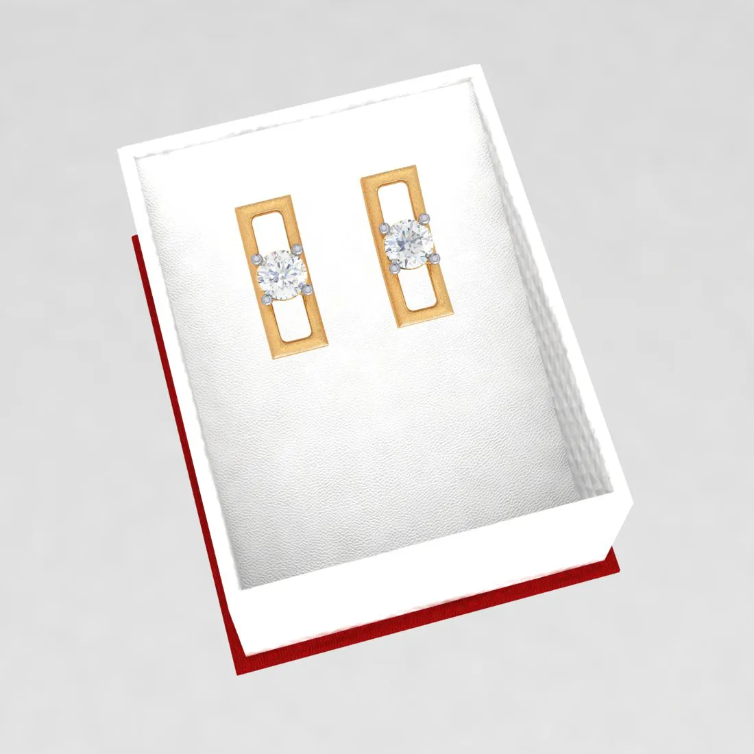 14k Rectangular Shape American Diamond And Gold Earrings With American Diamond Studs