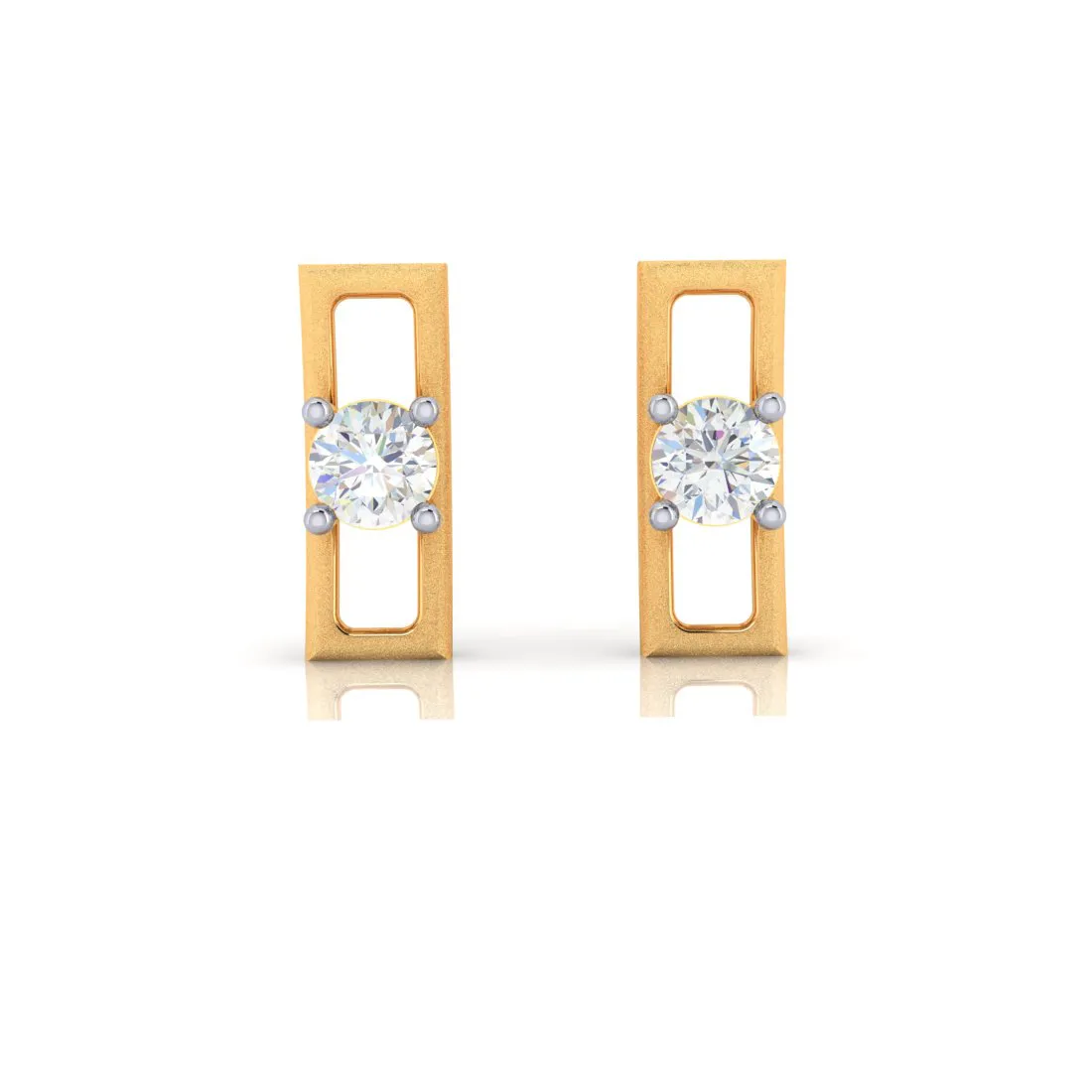 14k Rectangular Shape American Diamond And Gold Earrings With American Diamond Studs