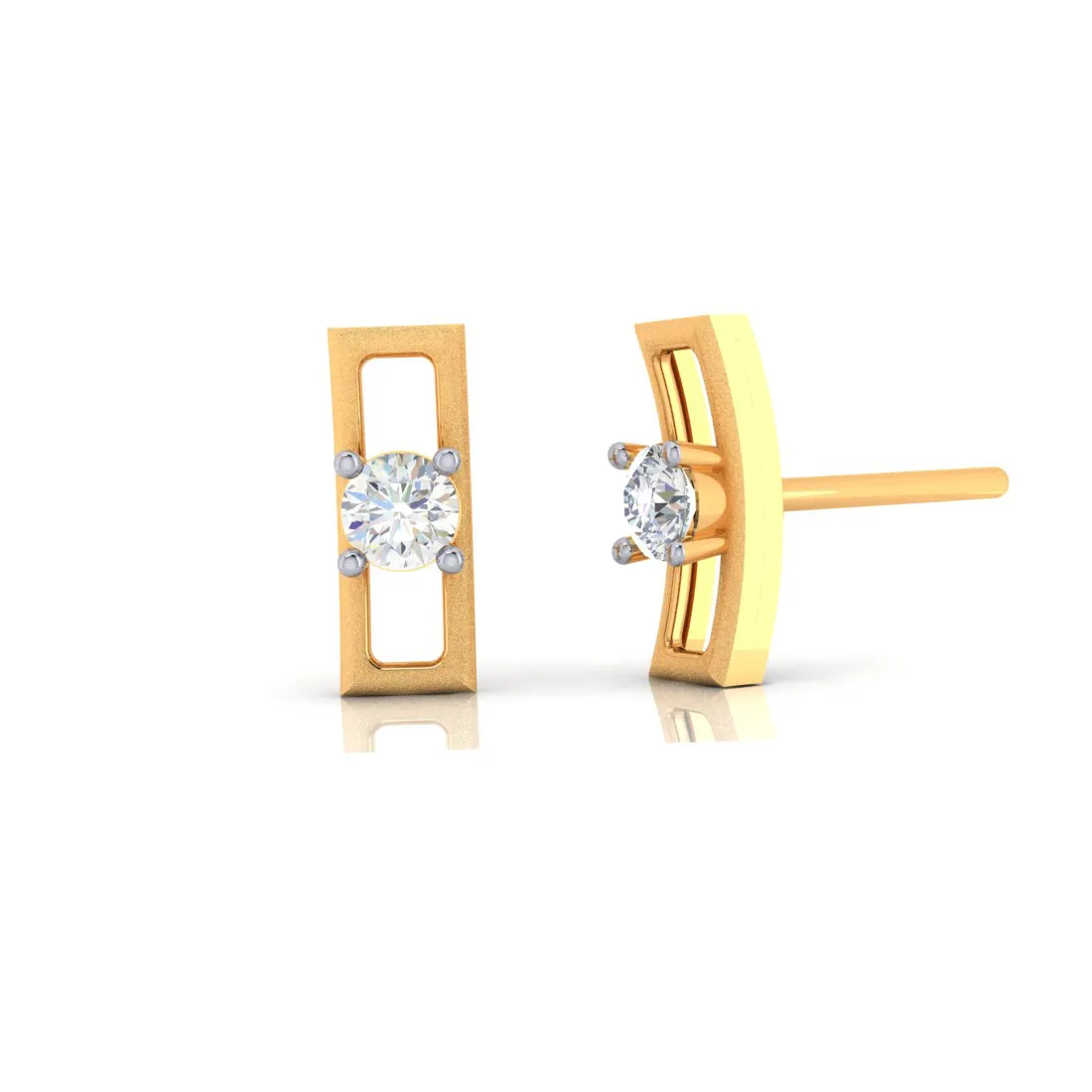 14k Rectangular Shape American Diamond And Gold Earrings With American Diamond Studs