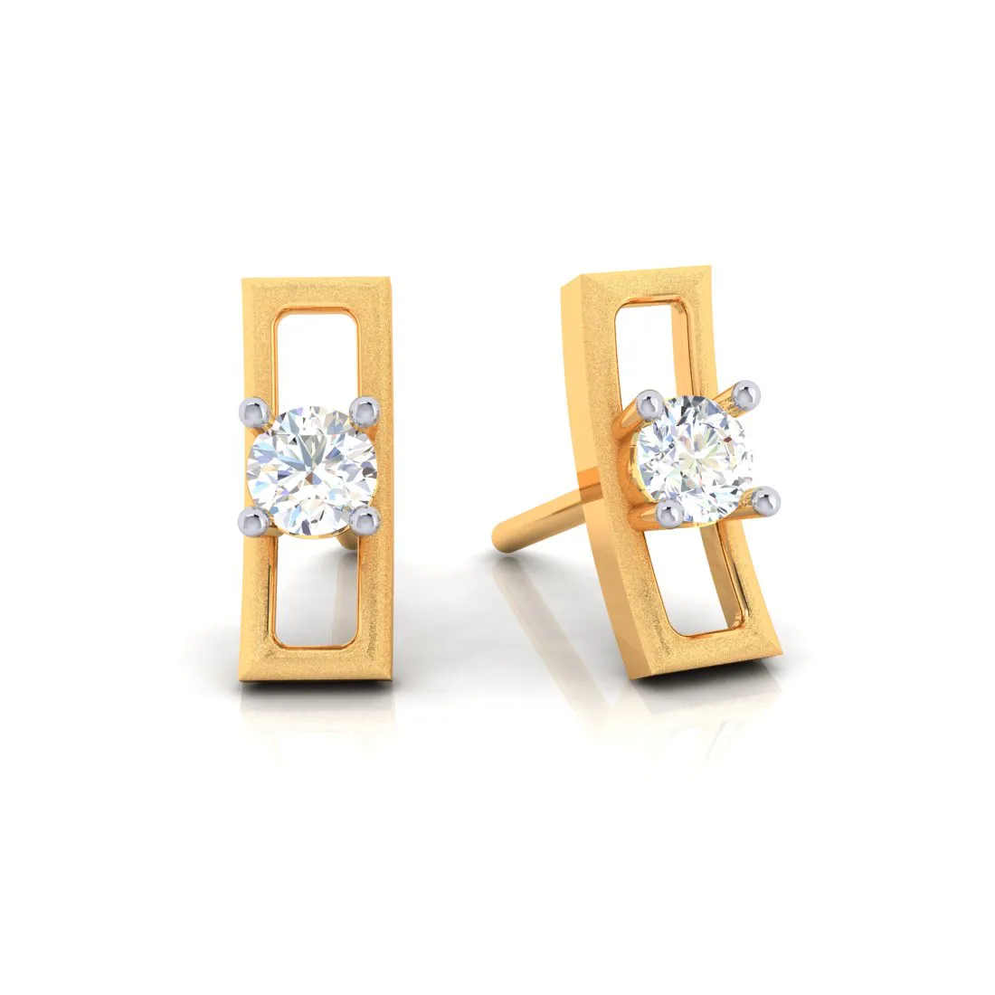 14k Rectangular Shape American Diamond And Gold Earrings With American Diamond Studs