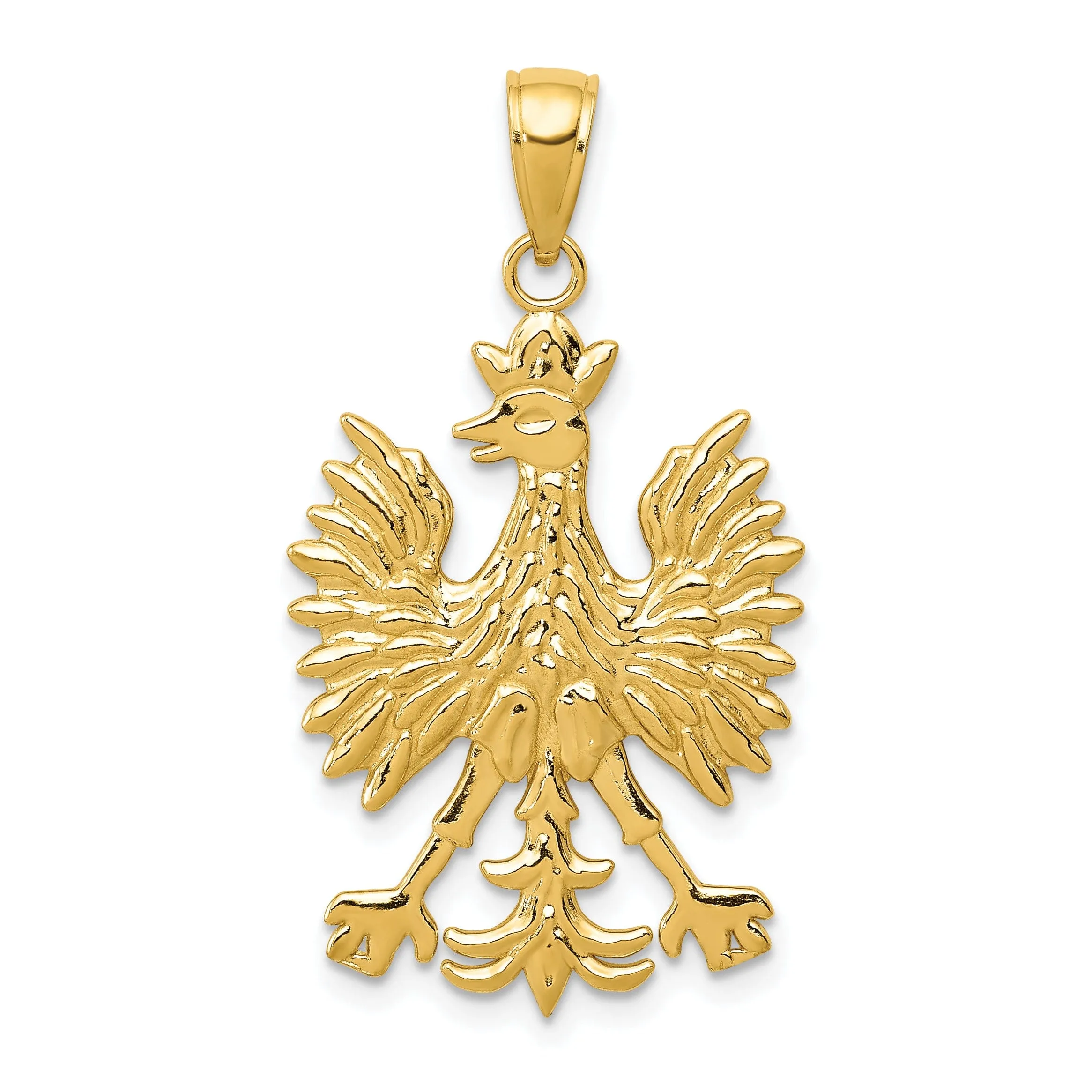 14k Yellow Gold Textured Polished Finish Solid Phoenix Mythological Bird Design Mens Charm Pendant