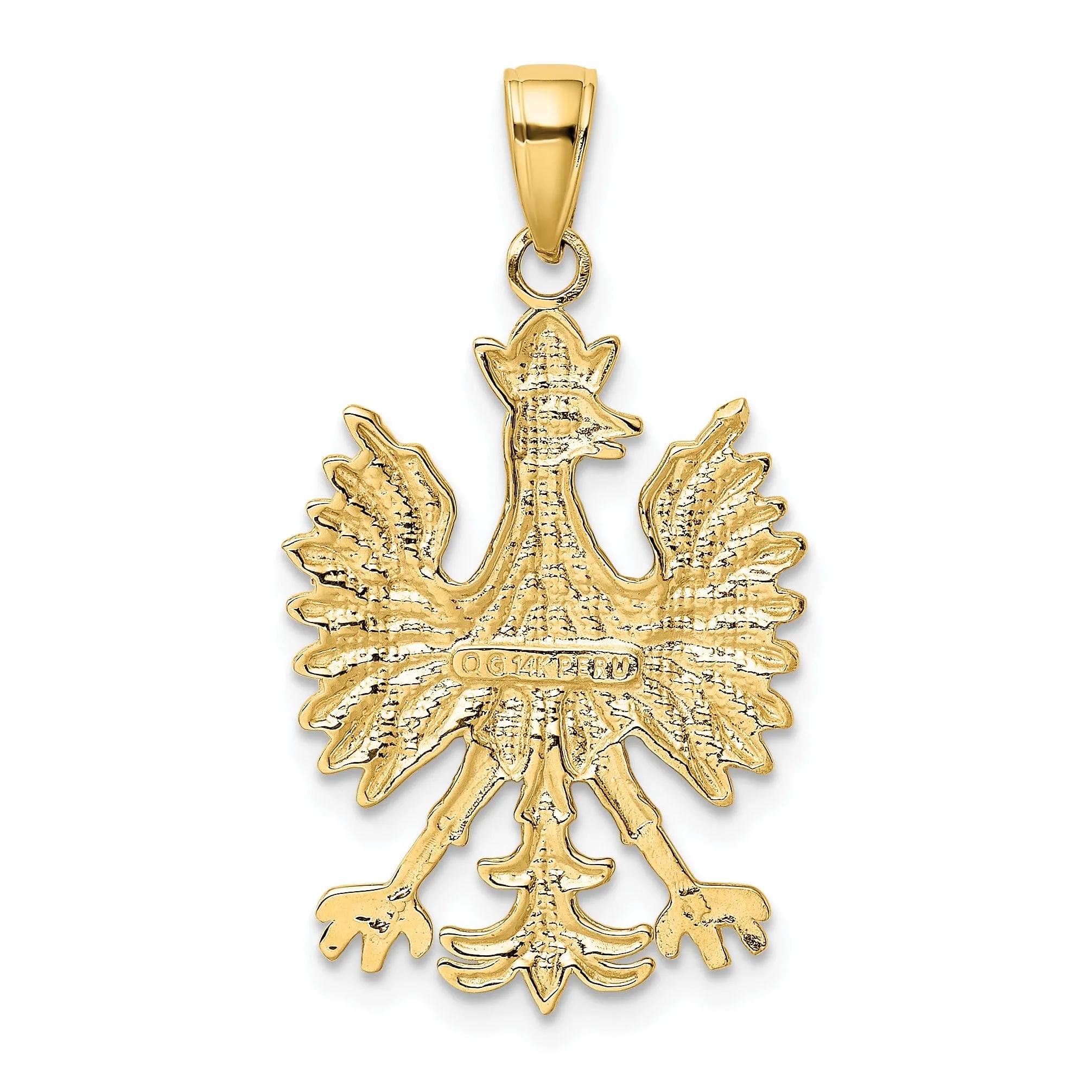 14k Yellow Gold Textured Polished Finish Solid Phoenix Mythological Bird Design Mens Charm Pendant