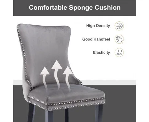 2x Velvet Upholstered Dining Chairs Tufted Wingback Side Chair with Studs Trim Solid Wood Legs for Kitchen