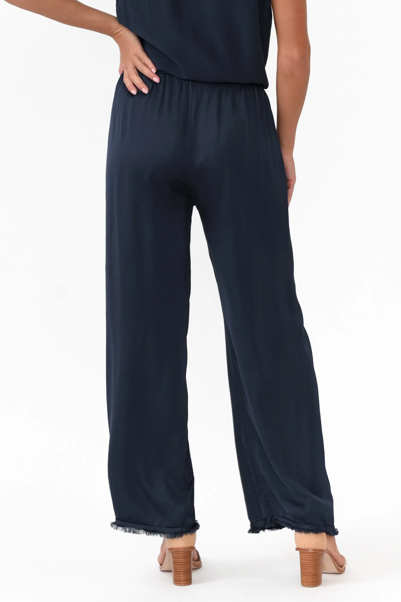 Alistair Navy Gloss Frayed Pants