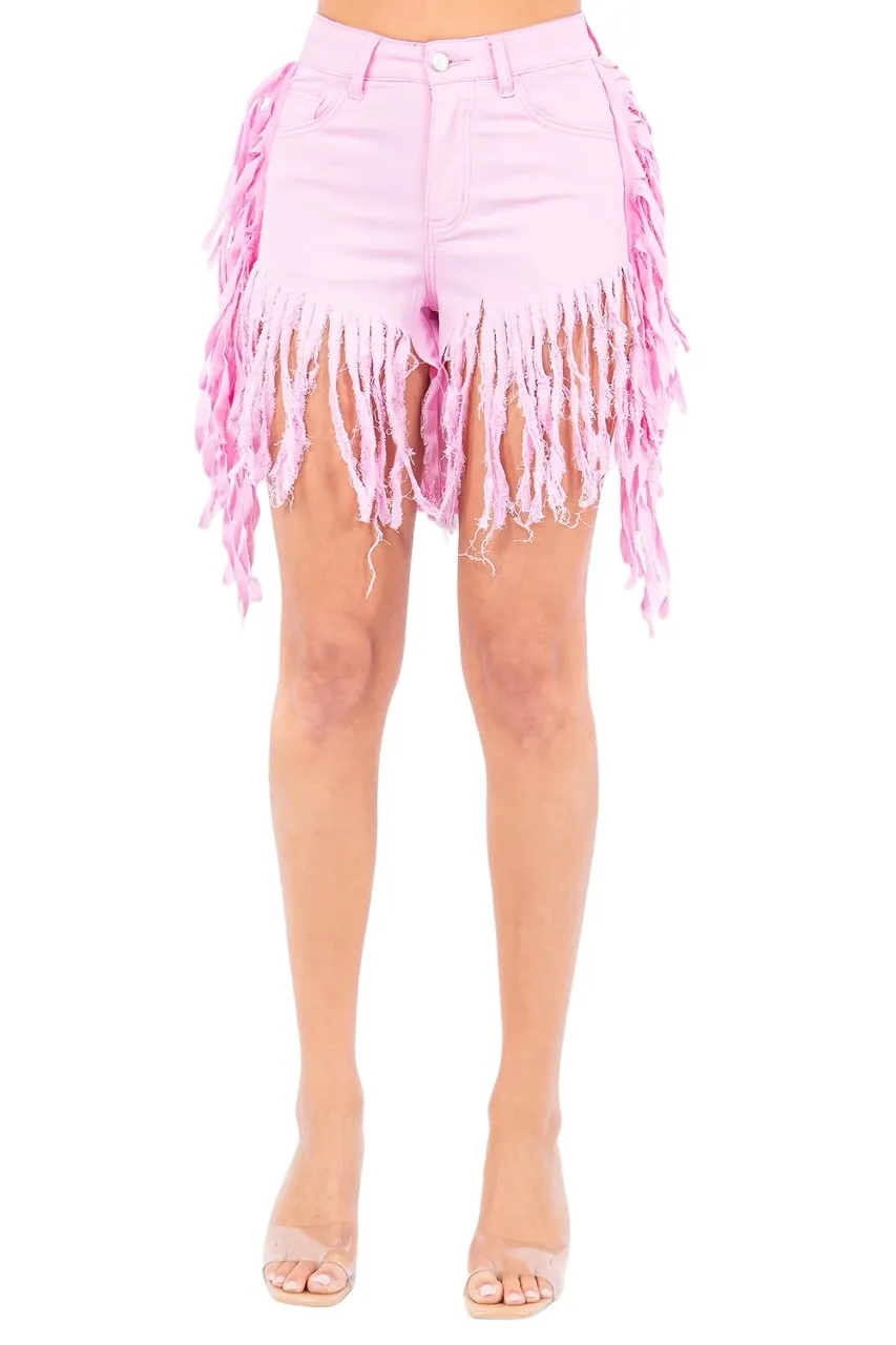 American Bazi Women's High Waist Fringed Mini Shorts