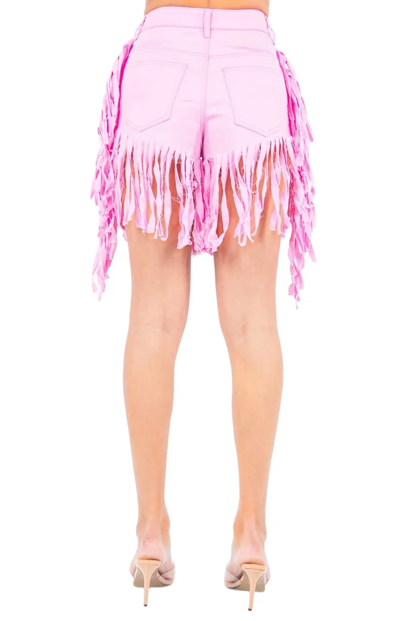 American Bazi Women's High Waist Fringed Mini Shorts