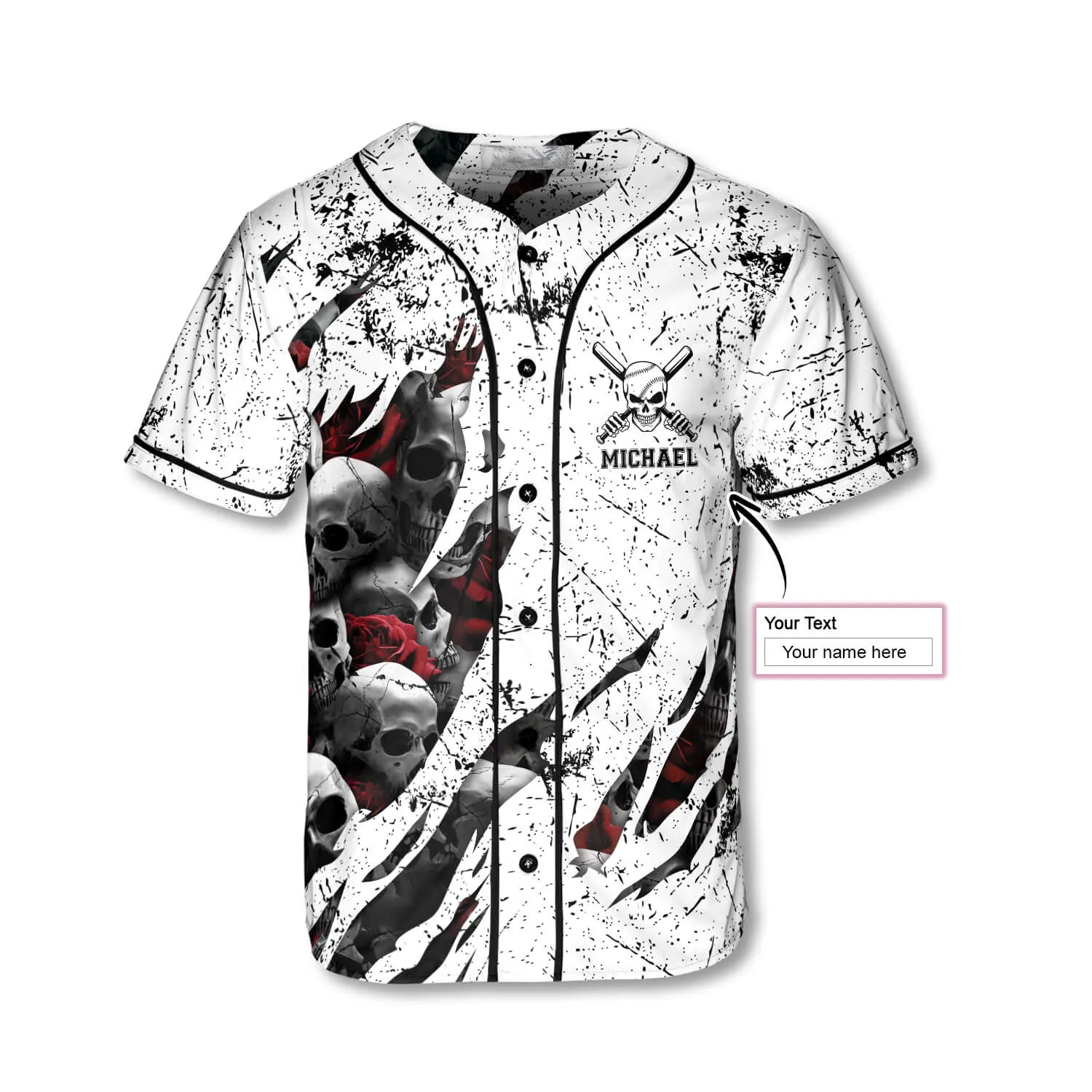 Athlete Baseball Skull Custom Baseball Jersey, 3D Printed Skull Baseball Jersey, Skull Shirt