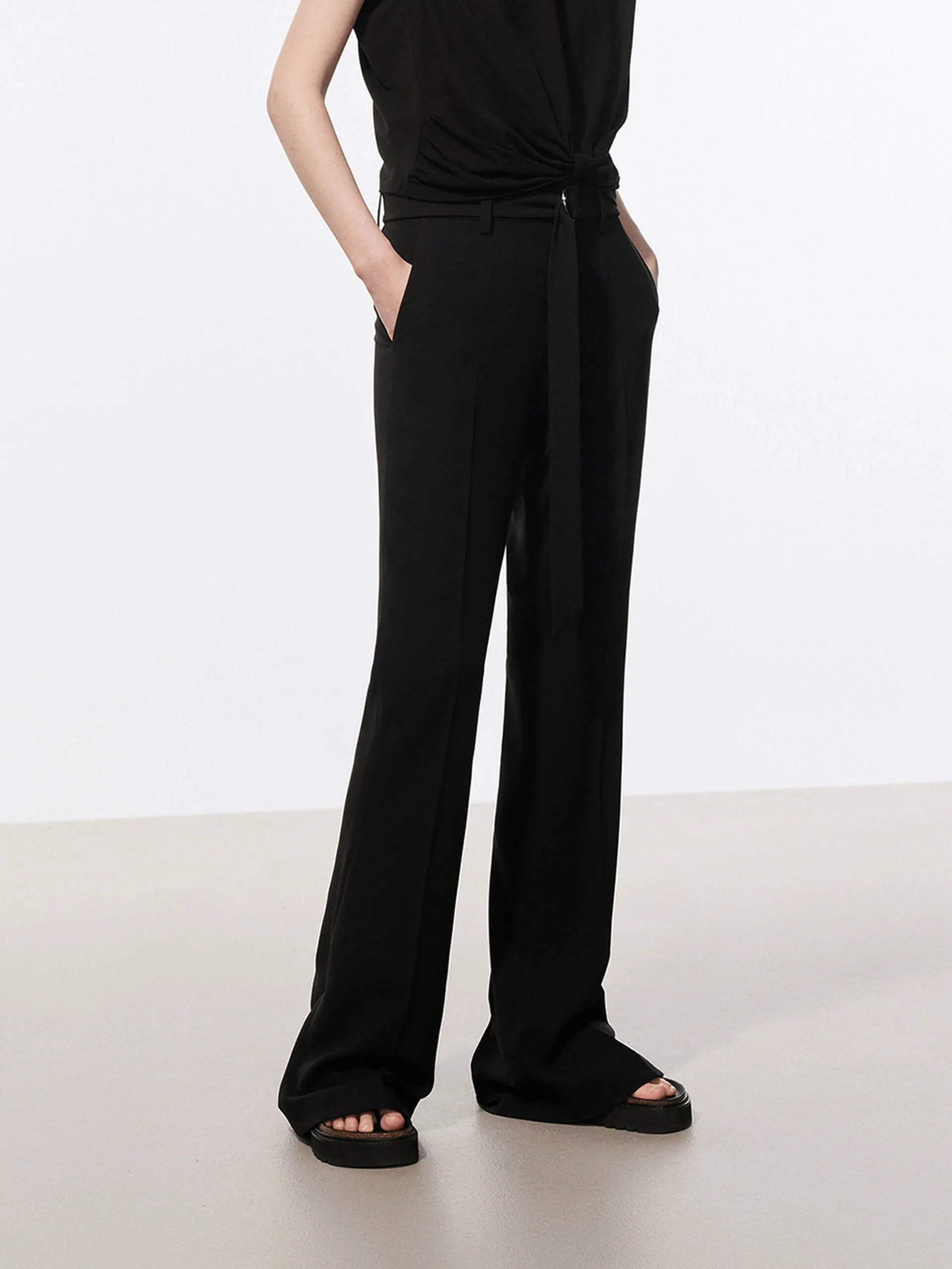 Belt Flared Cut Pants