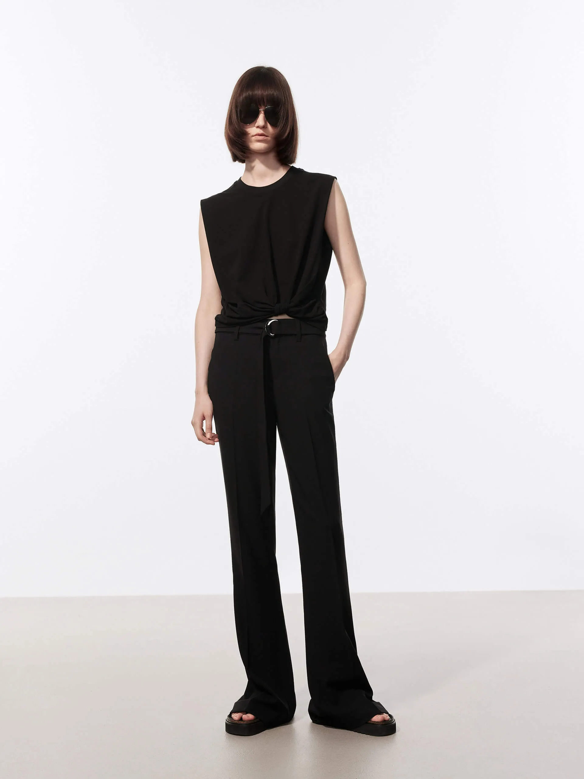 Belt Flared Cut Pants