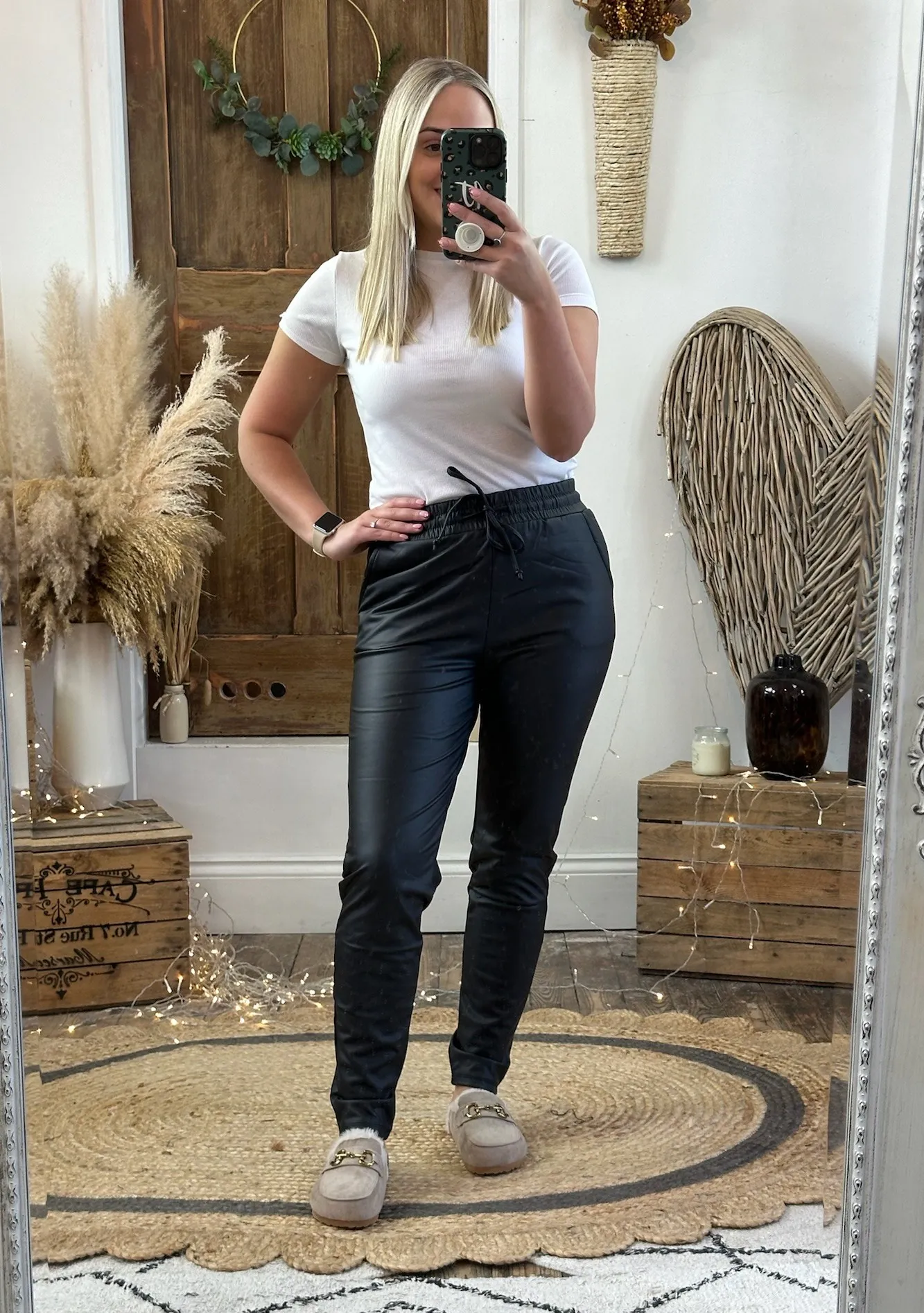 Black Macy Leather Look Trousers