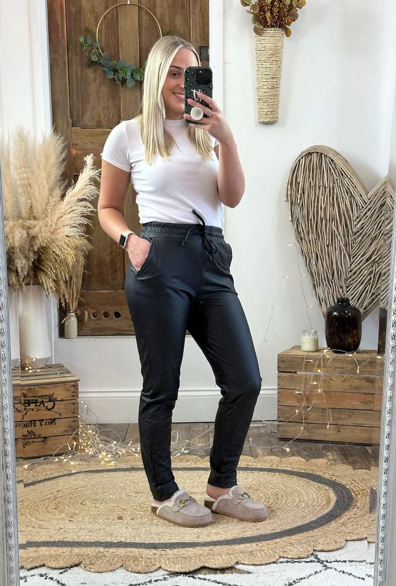 Black Macy Leather Look Trousers