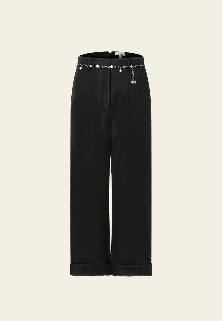 Black Mesh Calf Length Trousers