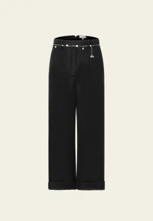 Black Mesh Calf Length Trousers