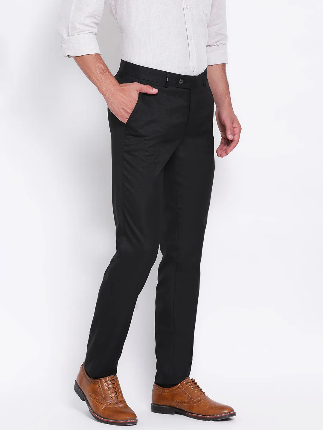 Black Self Design Slim Fit Trouser