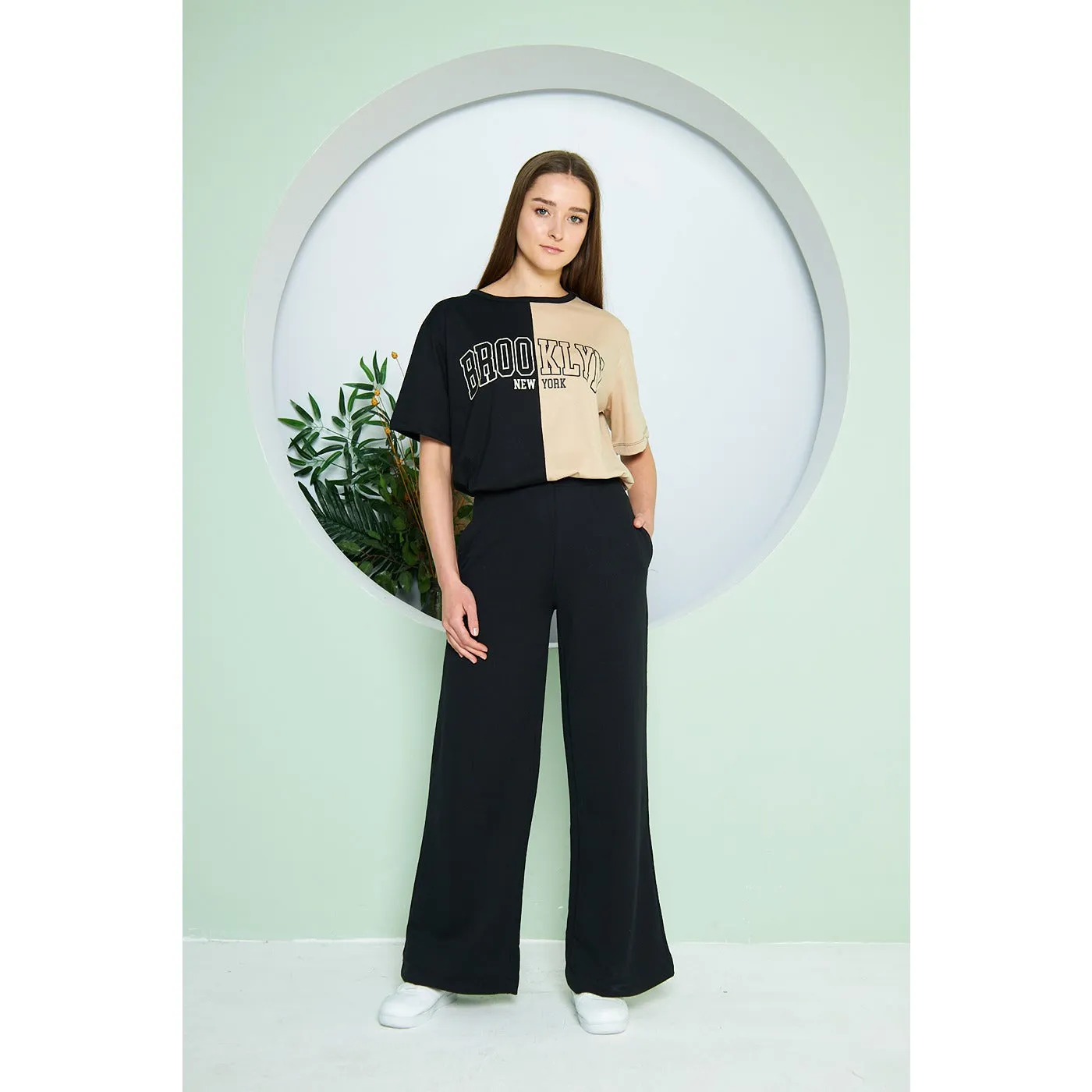 Black Wide Leg Long Trousers