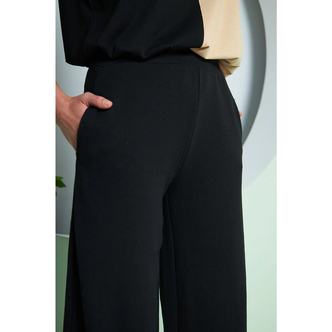 Black Wide Leg Long Trousers