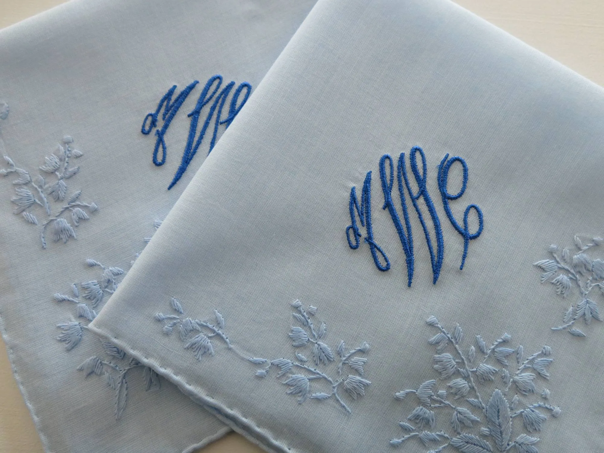 Blue Cotton Handkerchief with 3-Initial Monogram