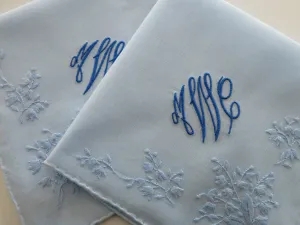 Blue Cotton Handkerchief with 3-Initial Monogram