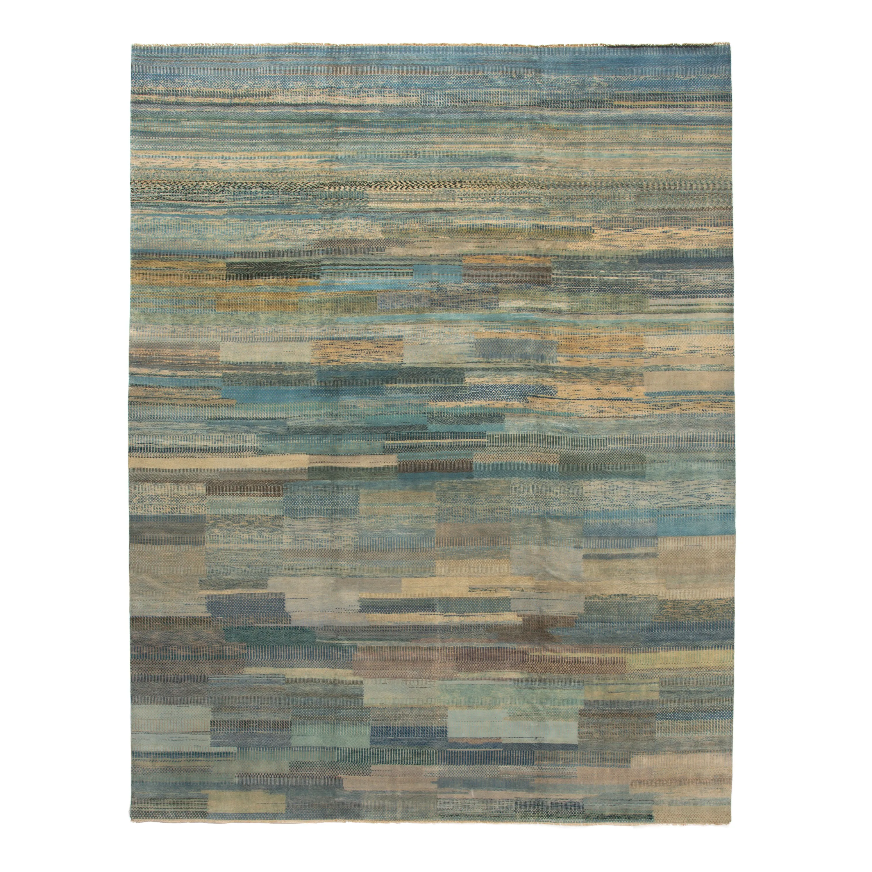 Blue Modern Wool Rug - 11'11" x 15'2"