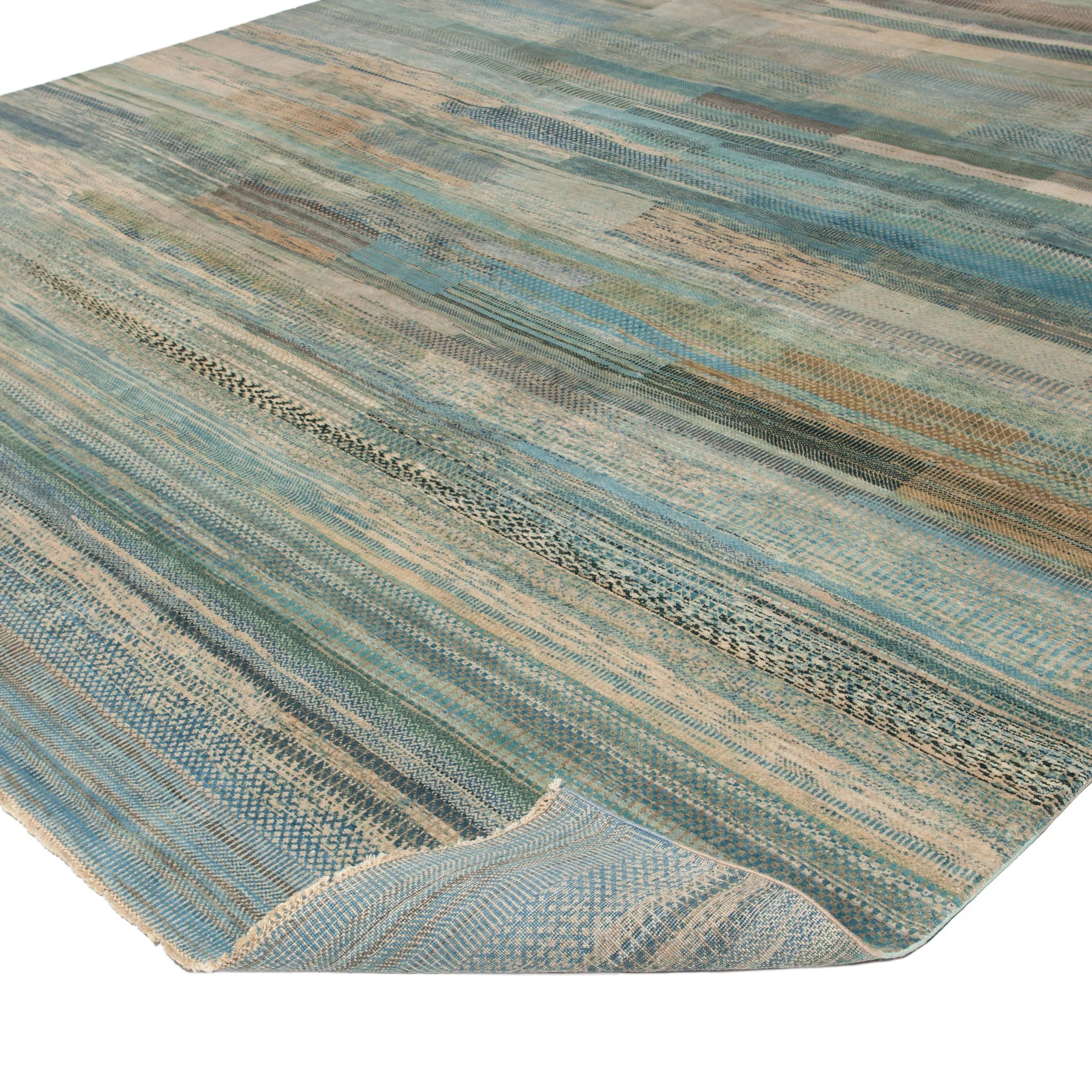 Blue Modern Wool Rug - 11'11" x 15'2"