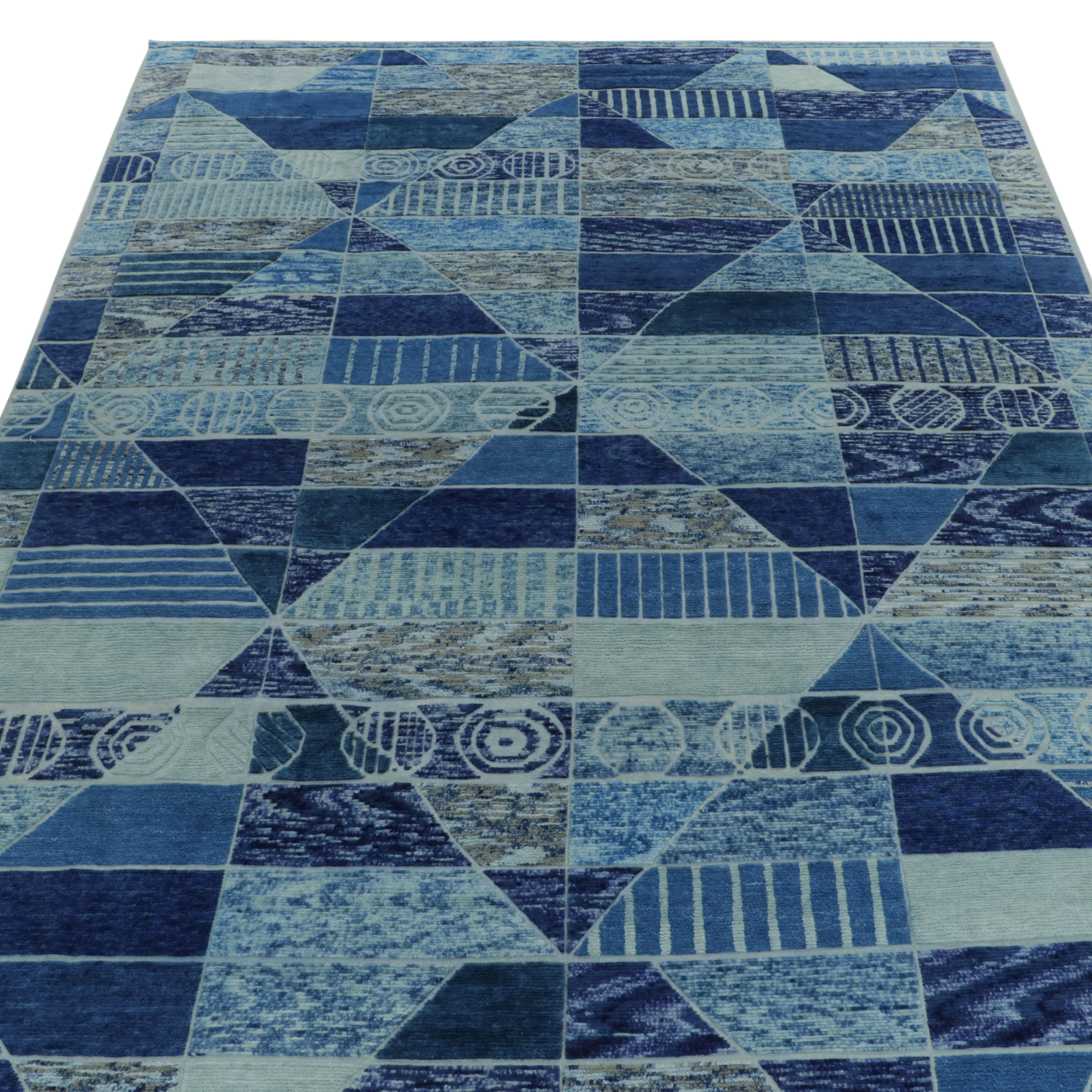 Blue Modern Wool Rug - 9'10" x 12'4"