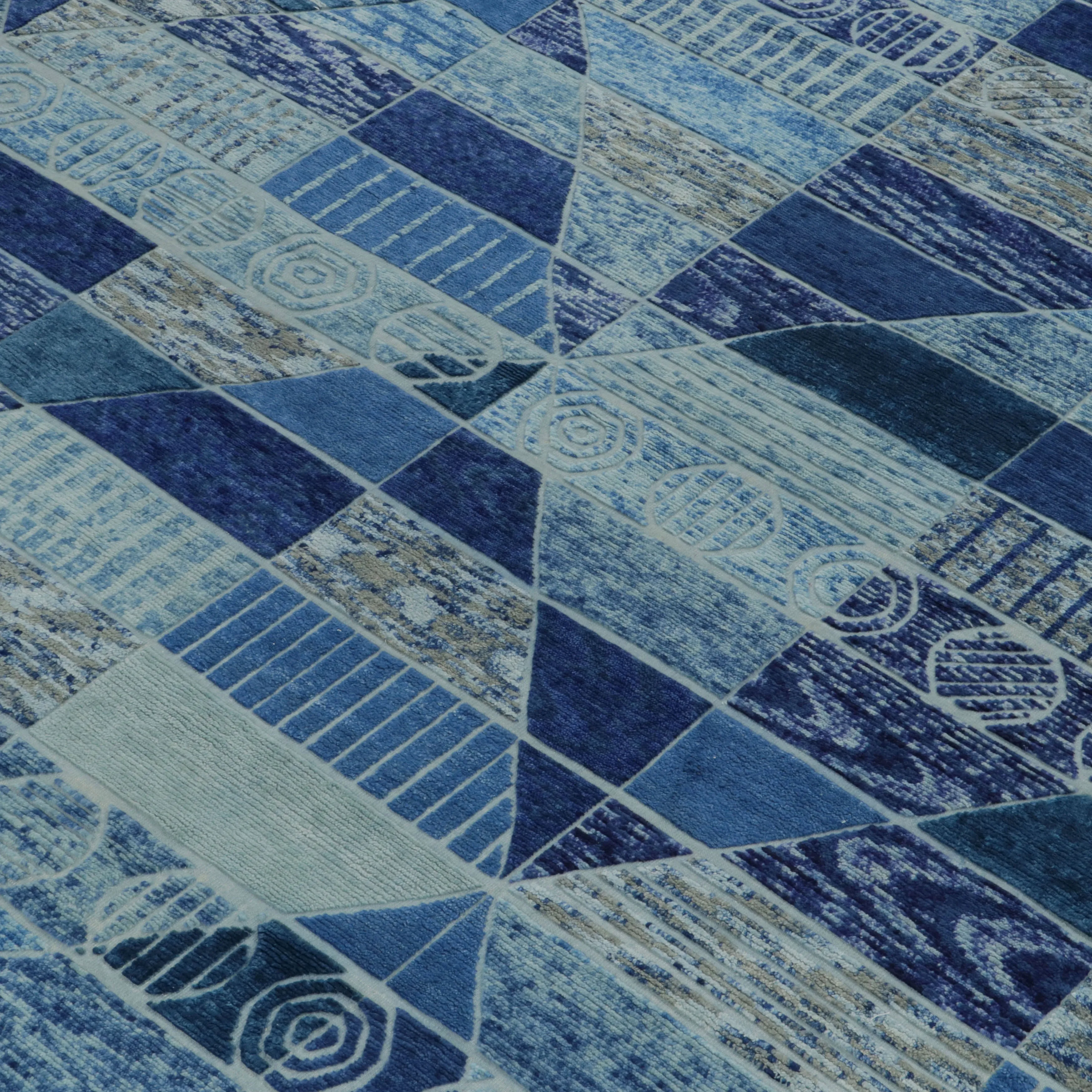 Blue Modern Wool Rug - 9'10" x 12'4"