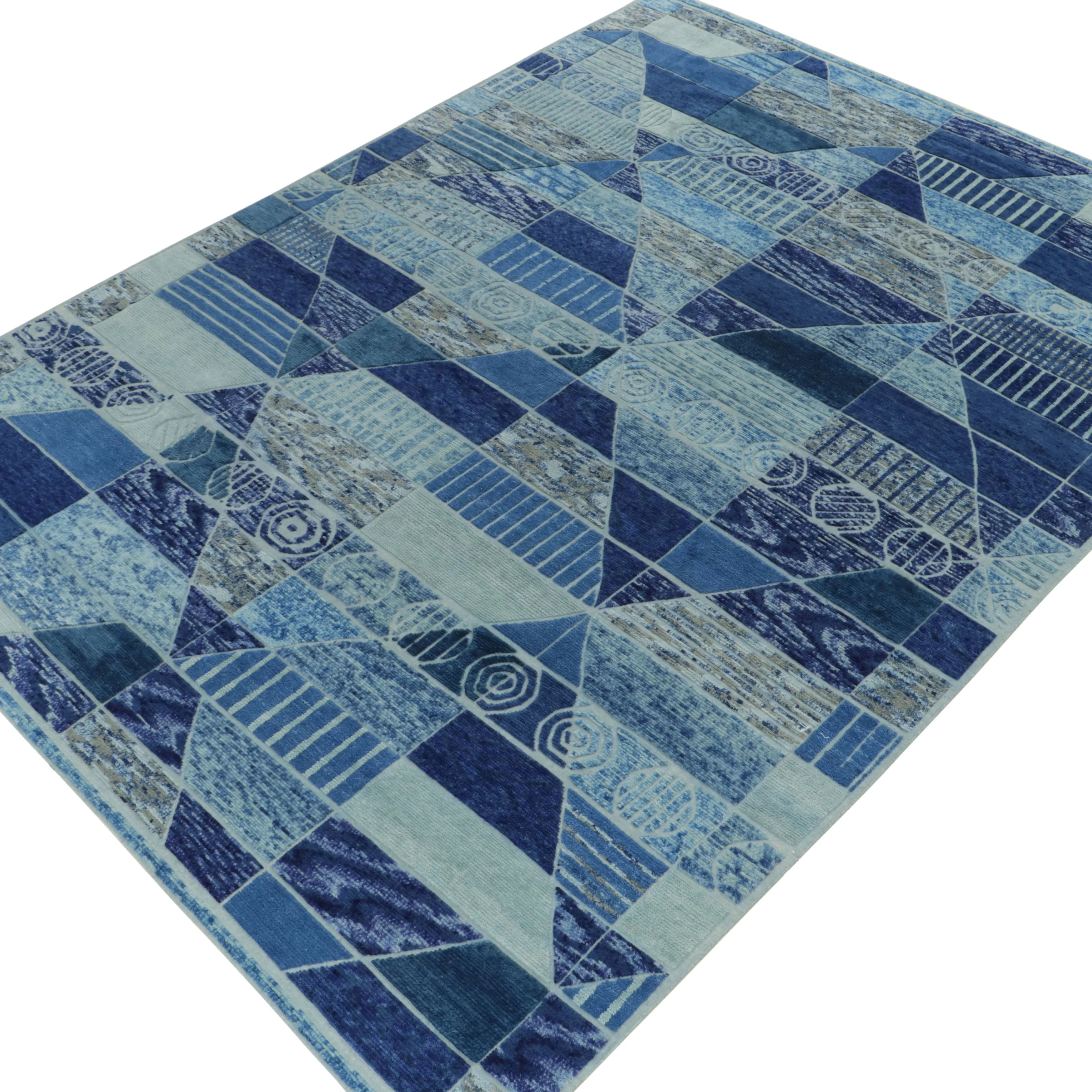 Blue Modern Wool Rug - 9'10" x 12'4"