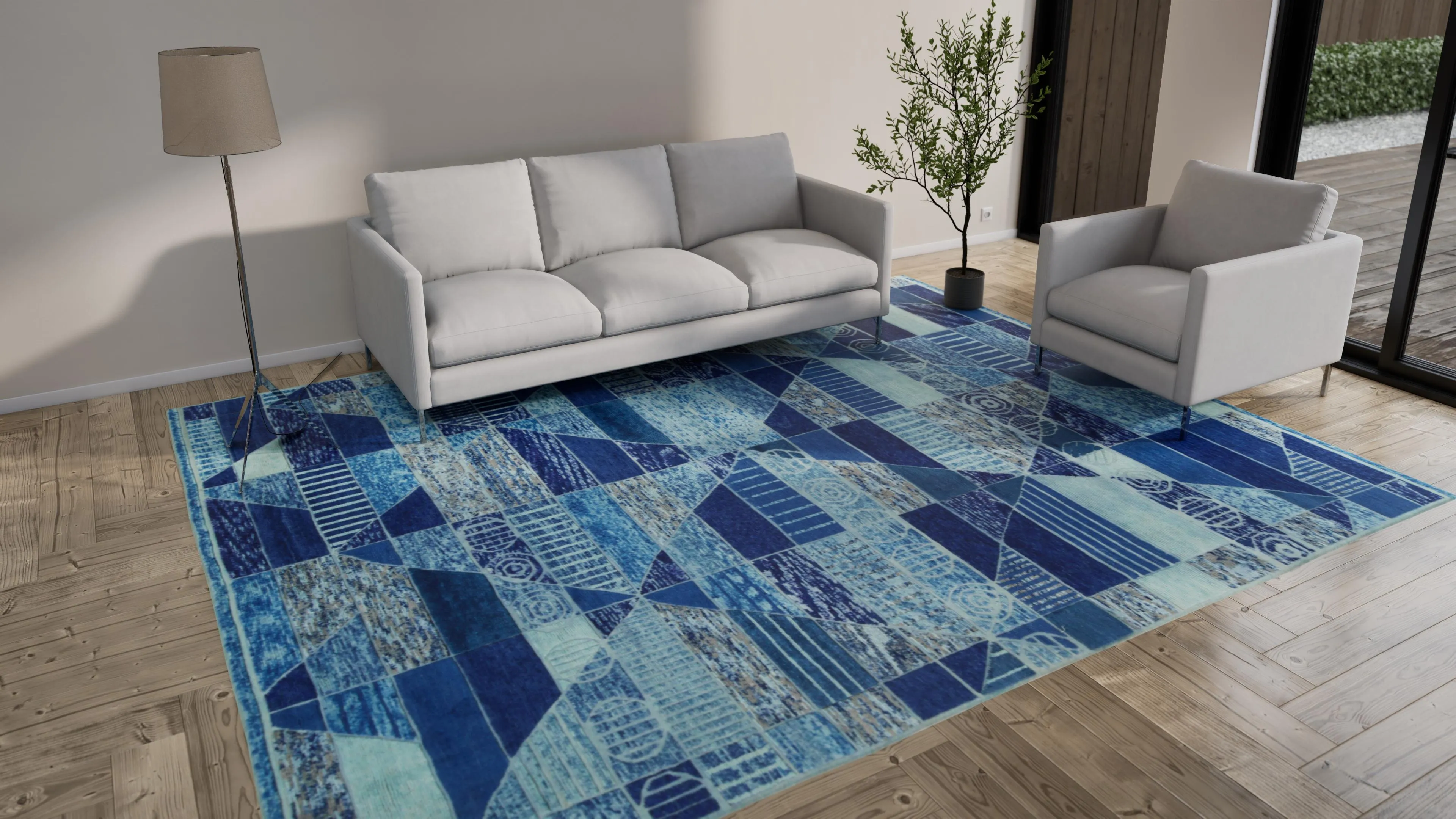 Blue Modern Wool Rug - 9'10" x 12'4"