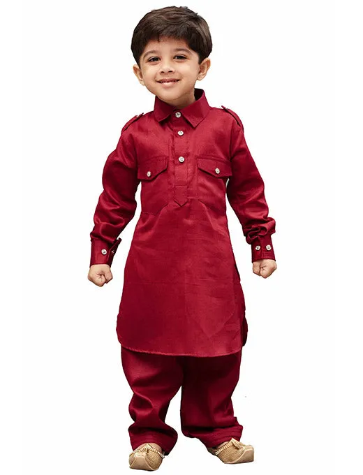 Boy's Maroon Cotton Pathani Kurta Set - JBN Creation