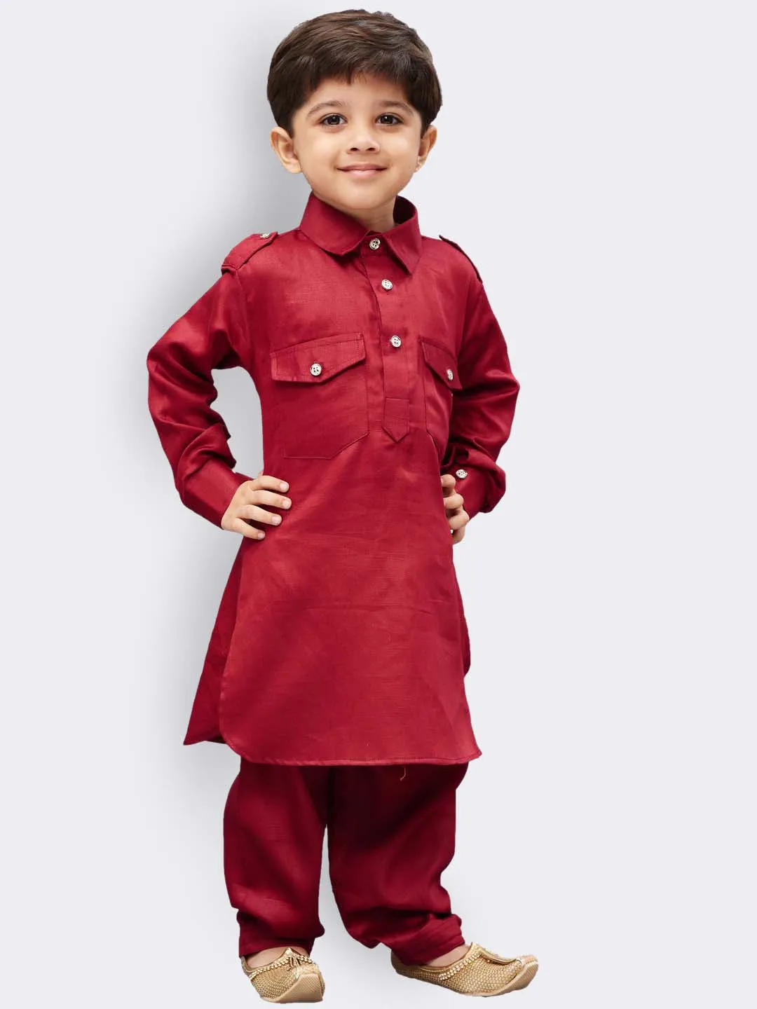 Boy's Maroon Cotton Pathani Kurta Set - JBN Creation