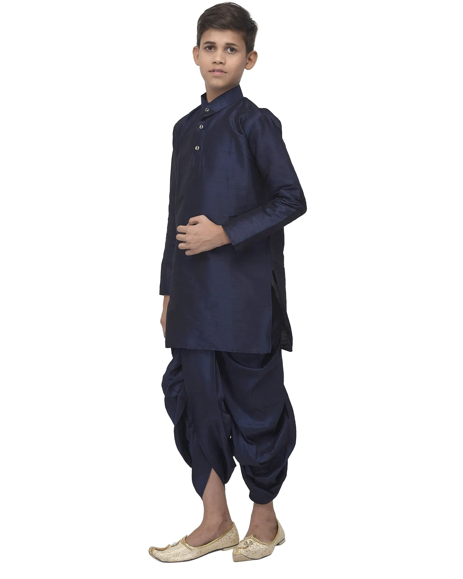 Boy's Navy Blue Solid Kurta With Dhoti Pants - Benstoke KIDS