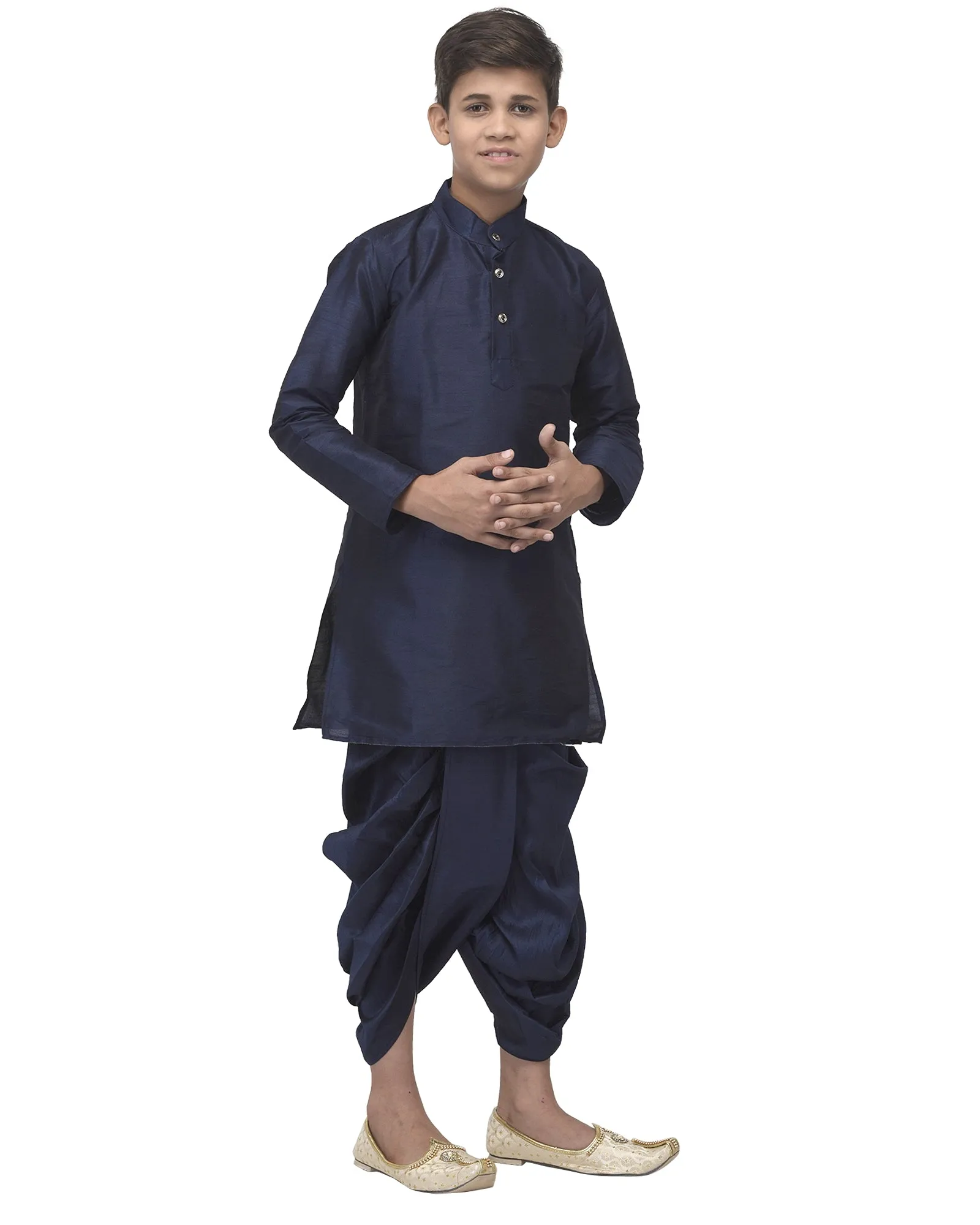 Boy's Navy Blue Solid Kurta With Dhoti Pants - Benstoke KIDS