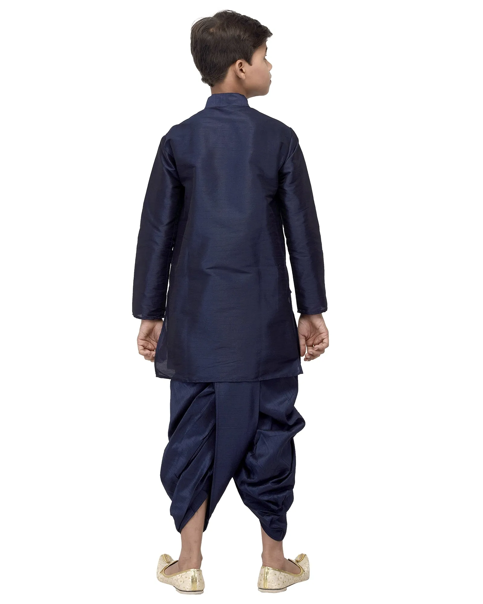 Boy's Navy Blue Solid Kurta With Dhoti Pants - Benstoke KIDS