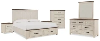 Brewgan California King Panel Storage Bed with Mirrored Dresser, Chest and 2 Nightstands