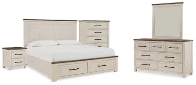 Brewgan King Panel Storage Bed with Mirrored Dresser, Chest and Nightstand