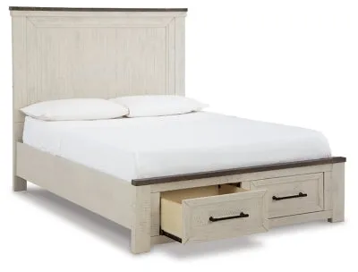 Brewgan Queen Panel Storage Bed with Mirrored Dresser and 2 Nightstands