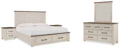 Brewgan Queen Panel Storage Bed with Mirrored Dresser and 2 Nightstands