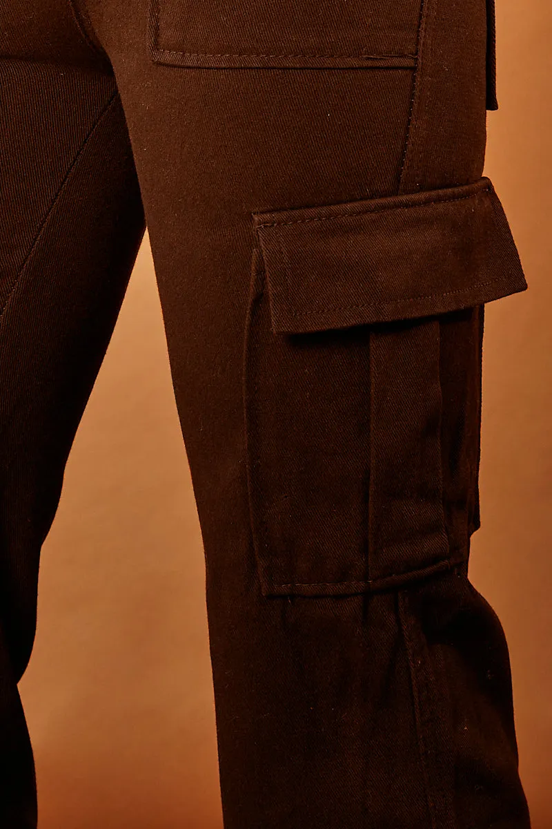 Brown Straight Leg Pocket Detail Cargo Trousers - Paige