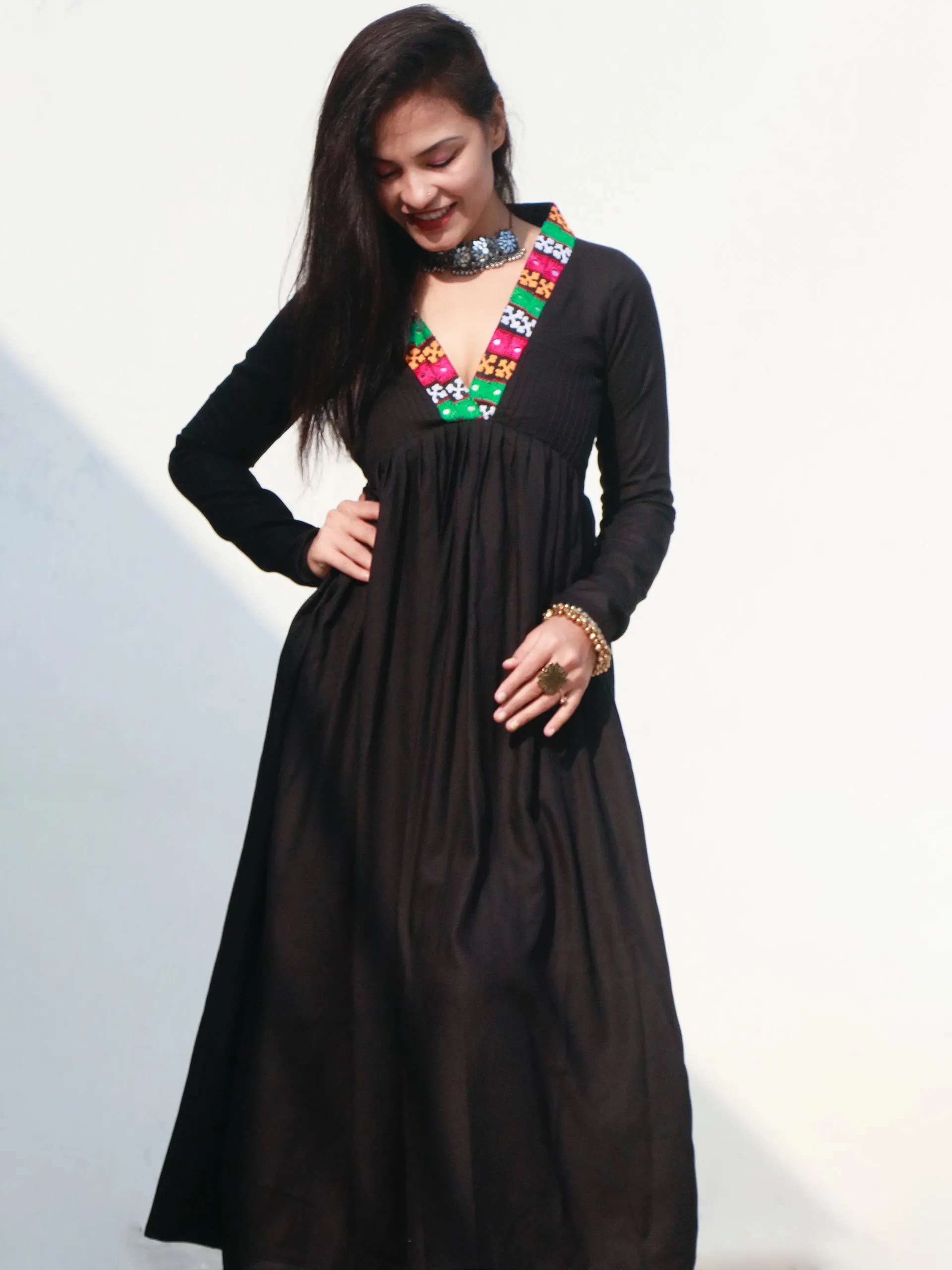 CHIC BLACK KUTCHI HAND WORK KURTA SET