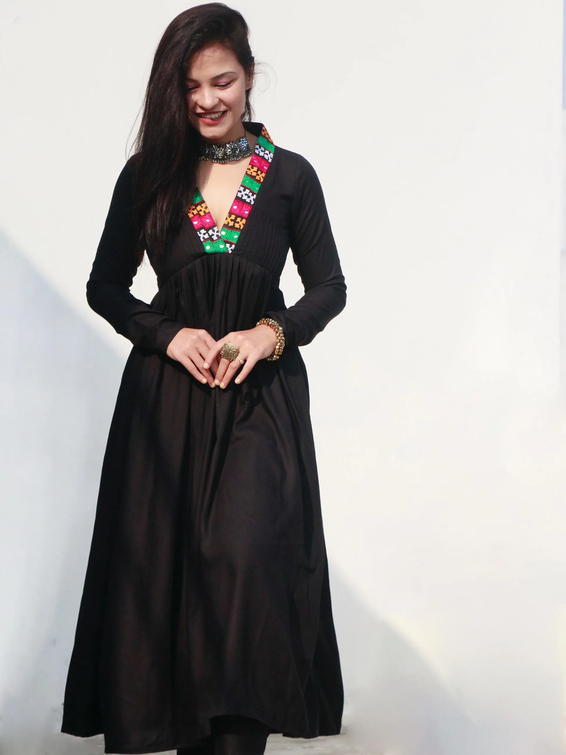 CHIC BLACK KUTCHI HAND WORK KURTA SET