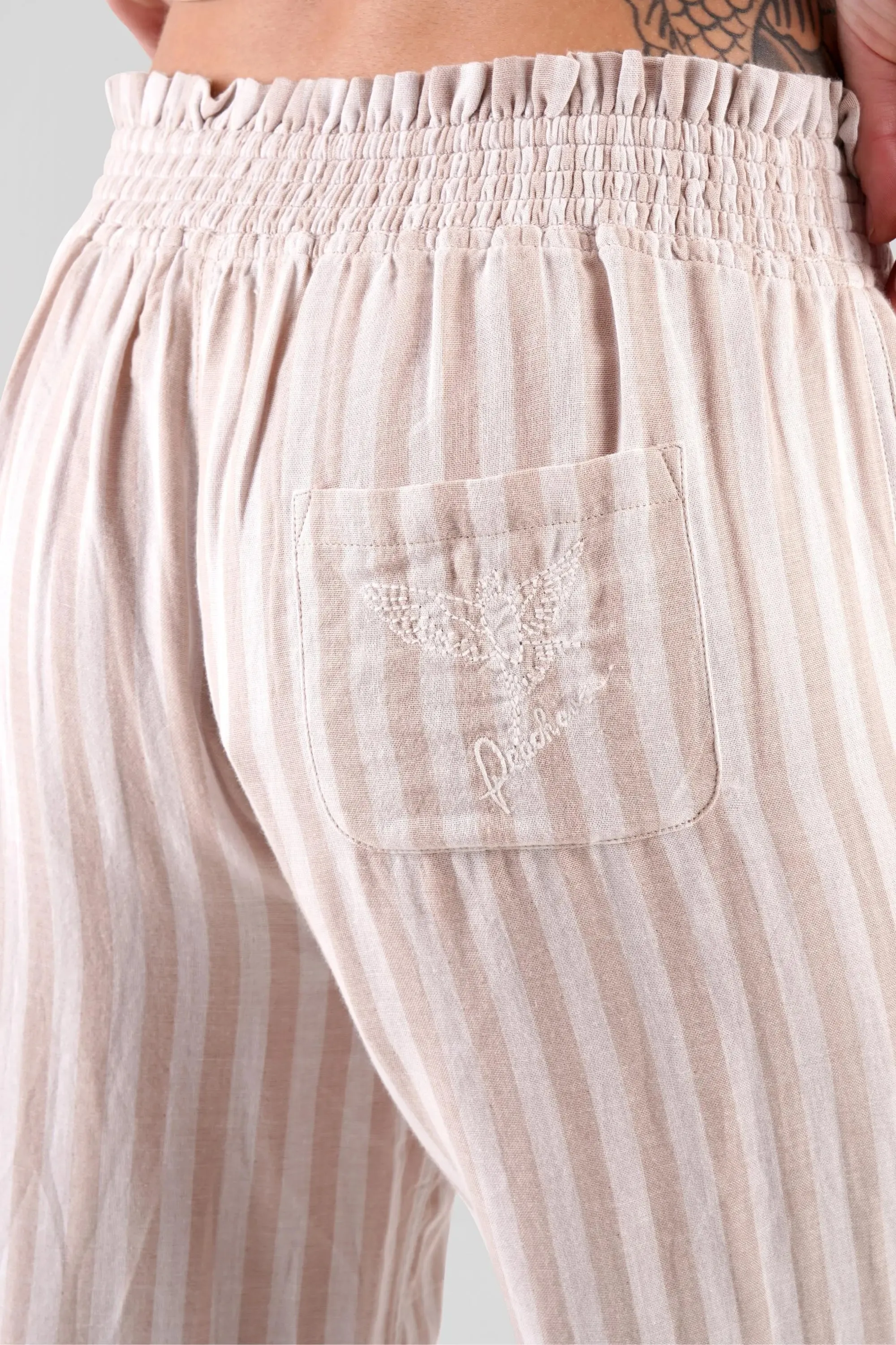 Chicory Striped Woven-Cotton Pyjama Trousers - Golden Glow Beige