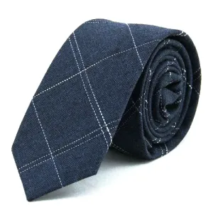 Classy Men Blue Checkered Cotton Skinny Tie