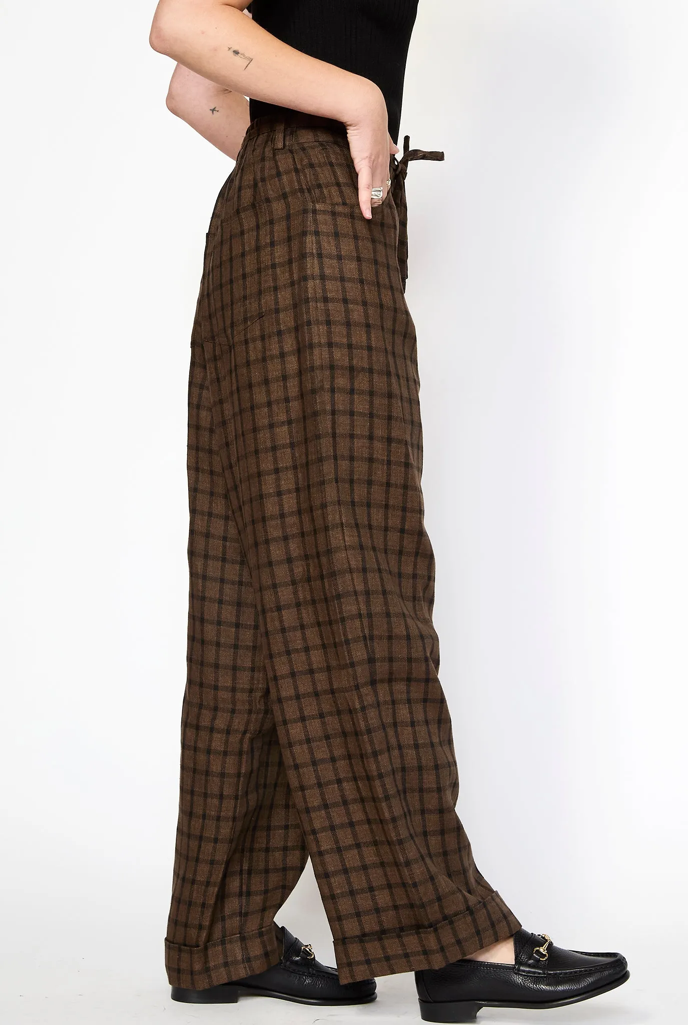 CORDERA Linen Relaxed Checkered Pants