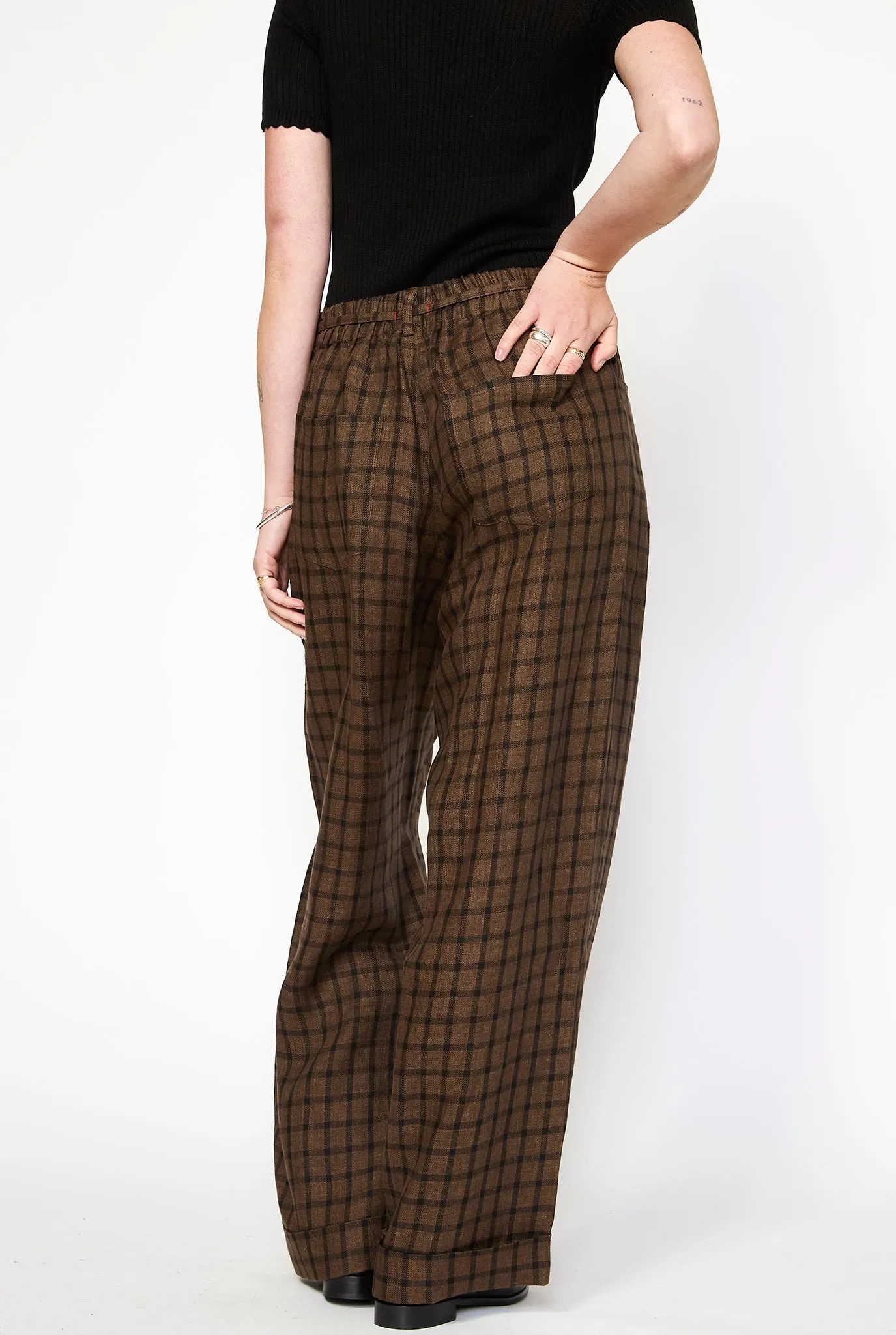 CORDERA Linen Relaxed Checkered Pants