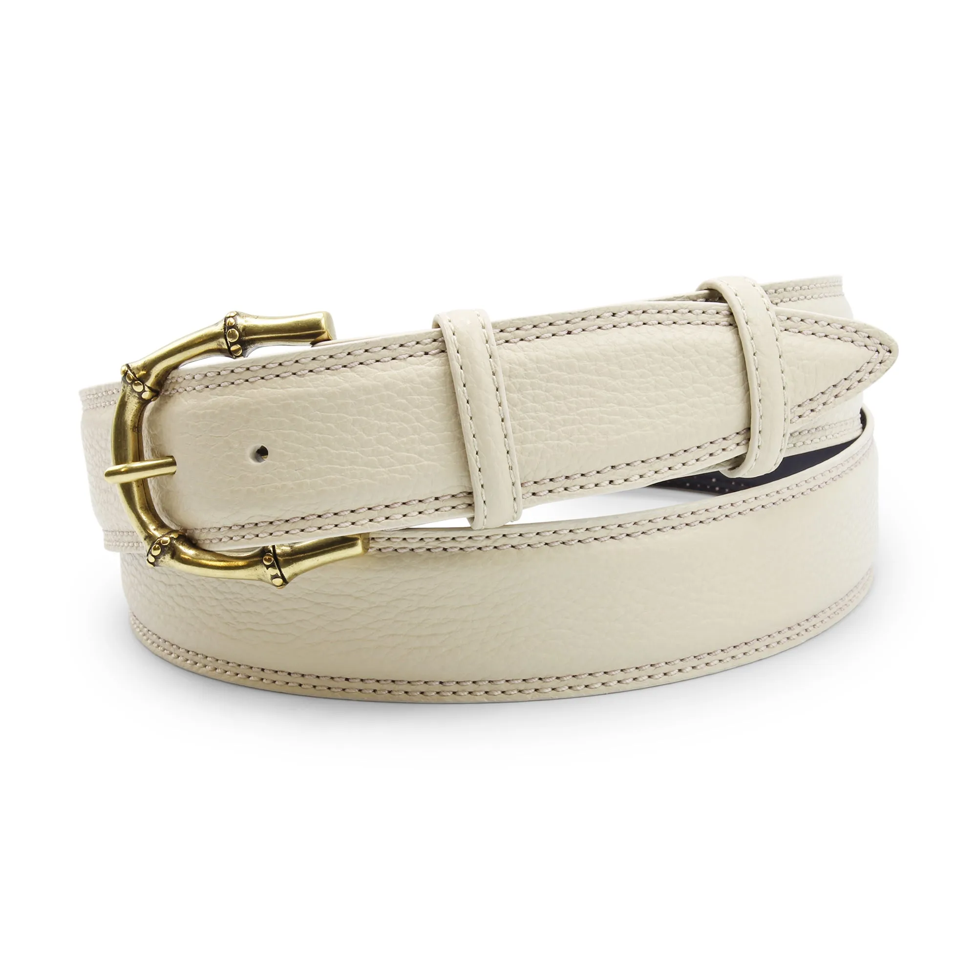 Cream Tumbled Leather Bamboo Prong Belt