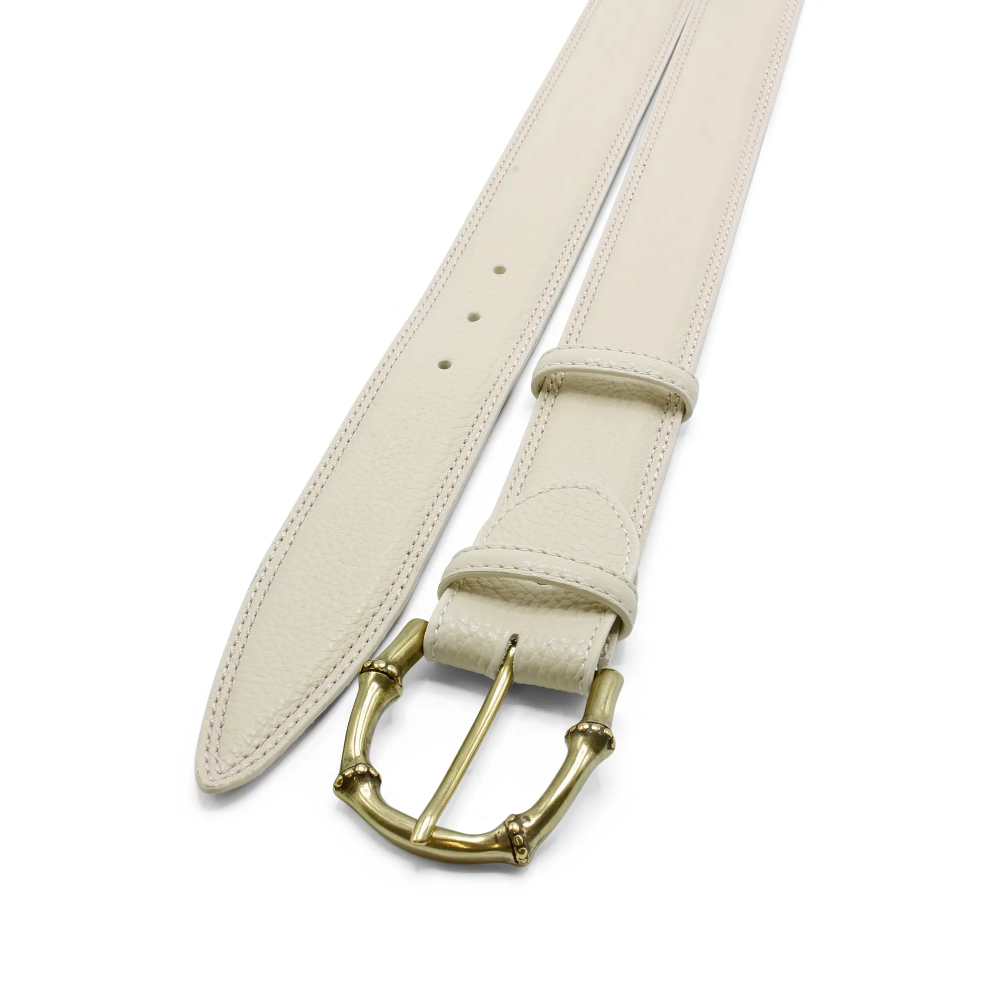 Cream Tumbled Leather Bamboo Prong Belt