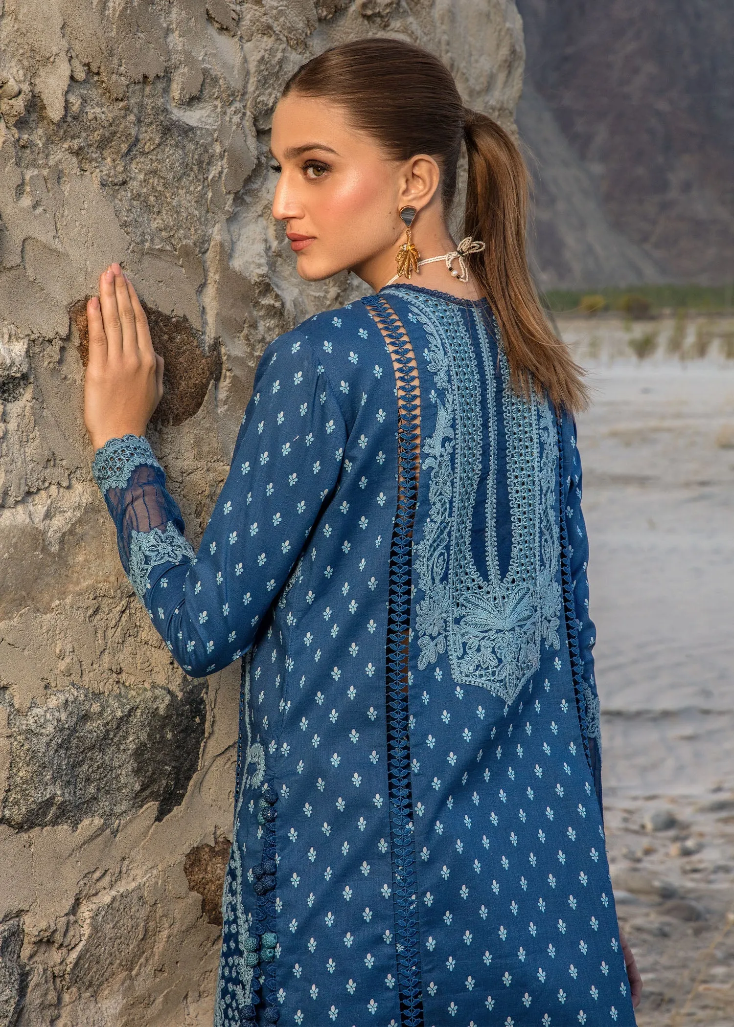 Crimson X Saira Shakira Luxury Lawn – Dancing Paisleys - Cobalt