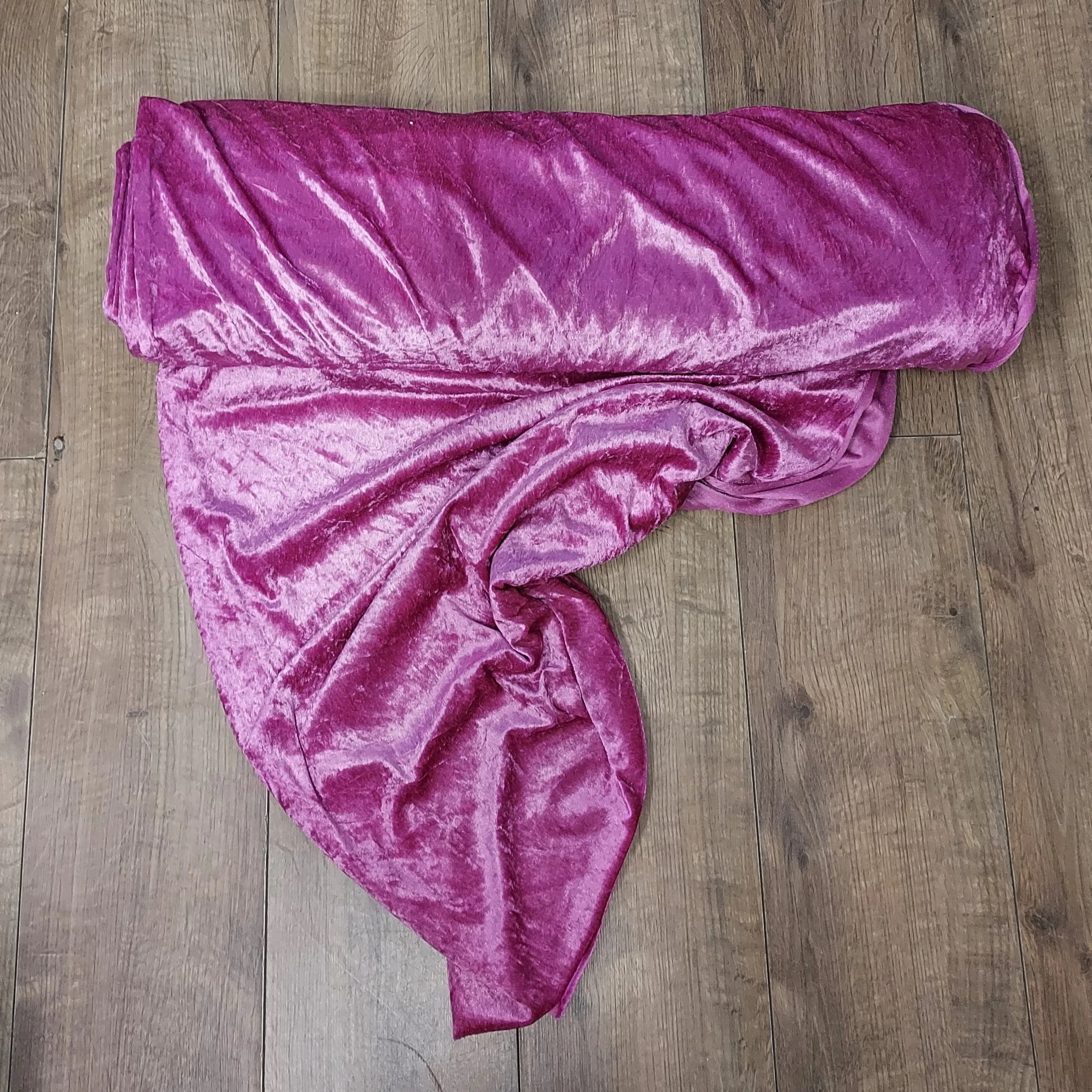 Crushed Velour Polyester Fabric - Cerise