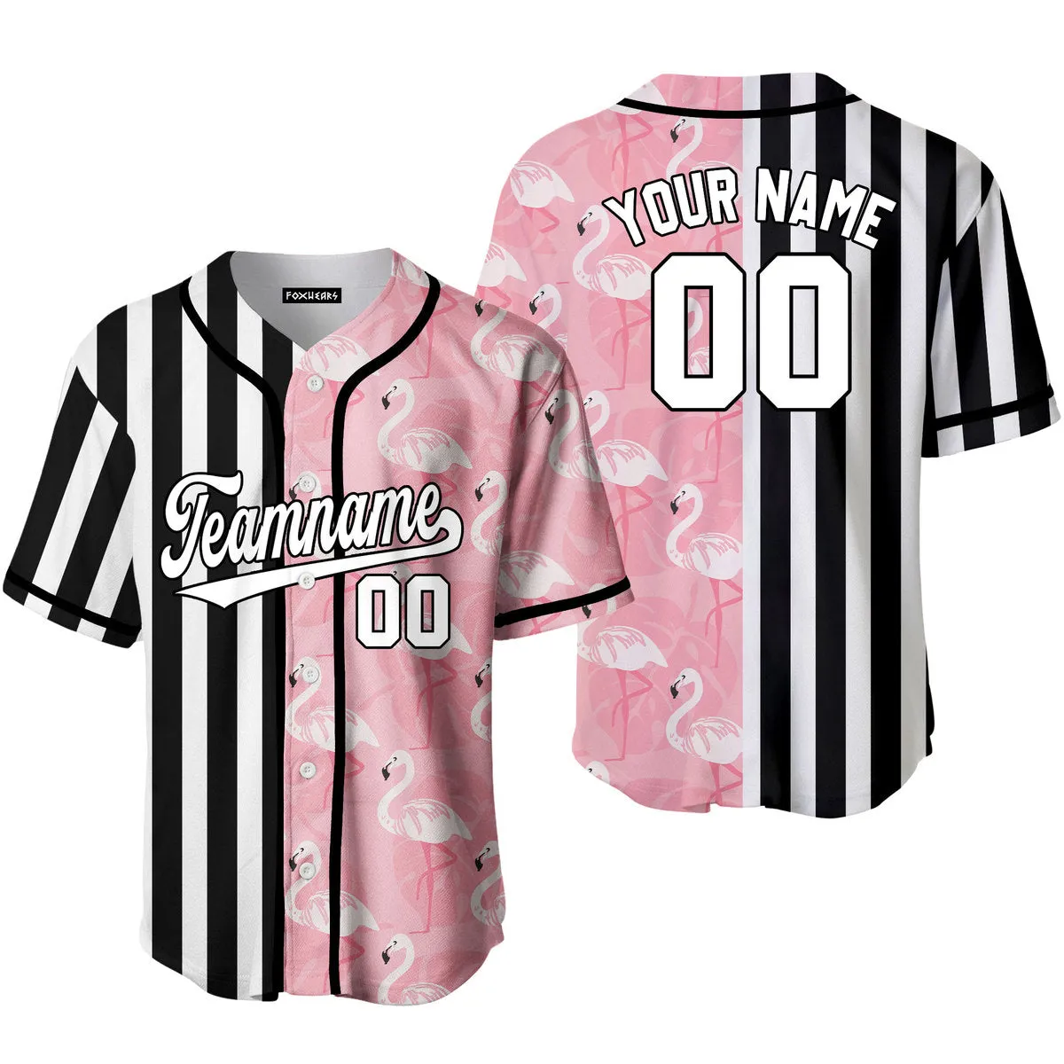 Custom Flamingo Pink Stripe Pink-Black Split Fashion Baseball Jerseys For Men & Women