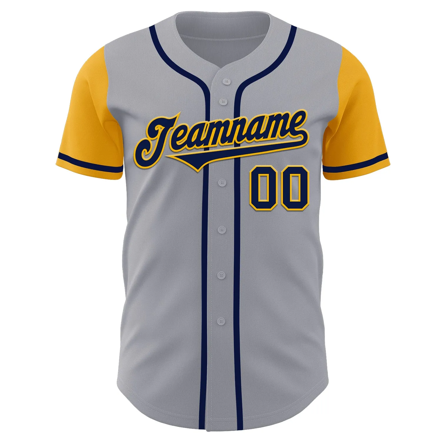 Custom Gray Navy-Gold Authentic Two Tone Baseball Jersey